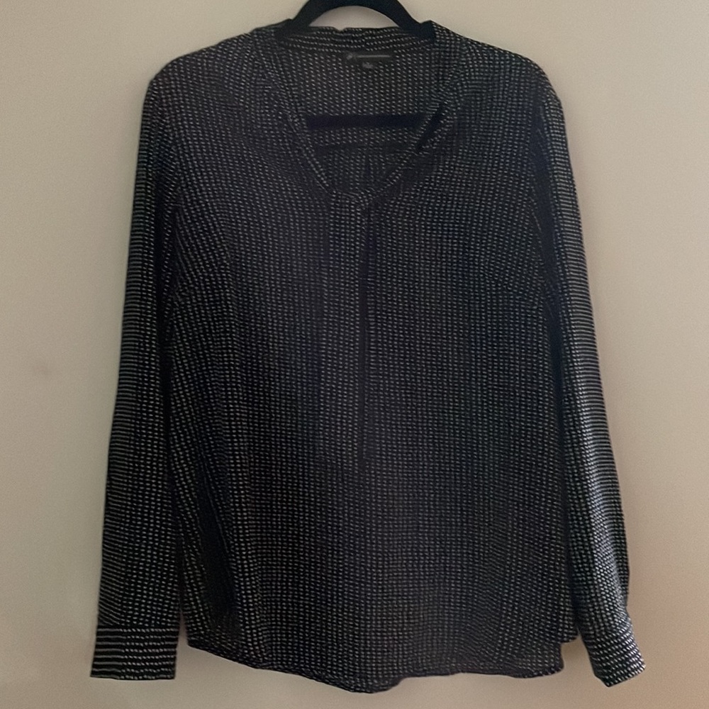 Adrianna Papell Black & White Polka Dot Sheer Long Sleeve Women’s Dress Shirt